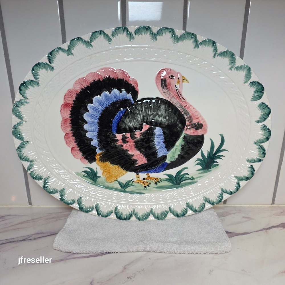 VTG Embassy Japan Turkey Time Hand Painted Oval Ceramic Serving Platter MCM